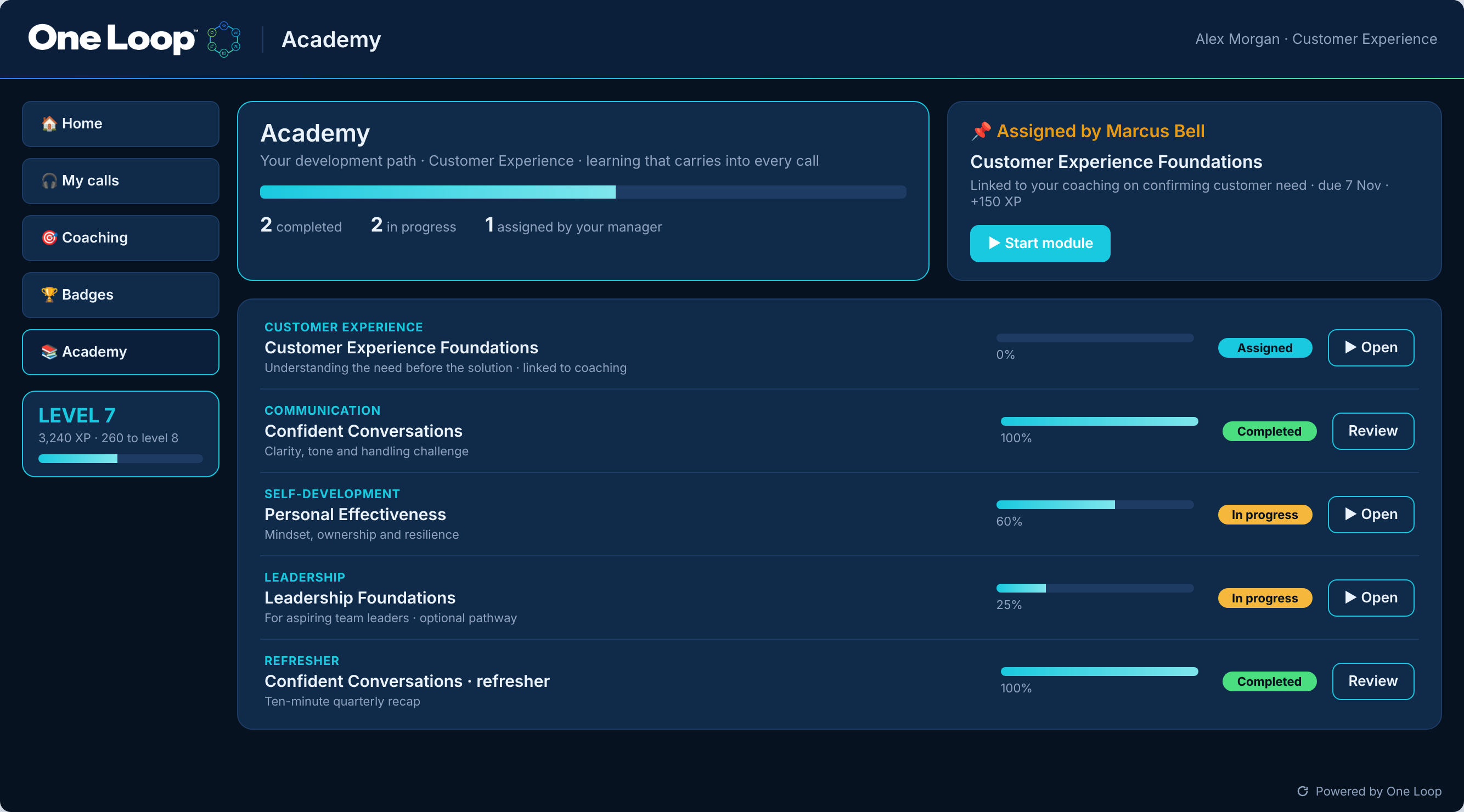 Academy learning path screen