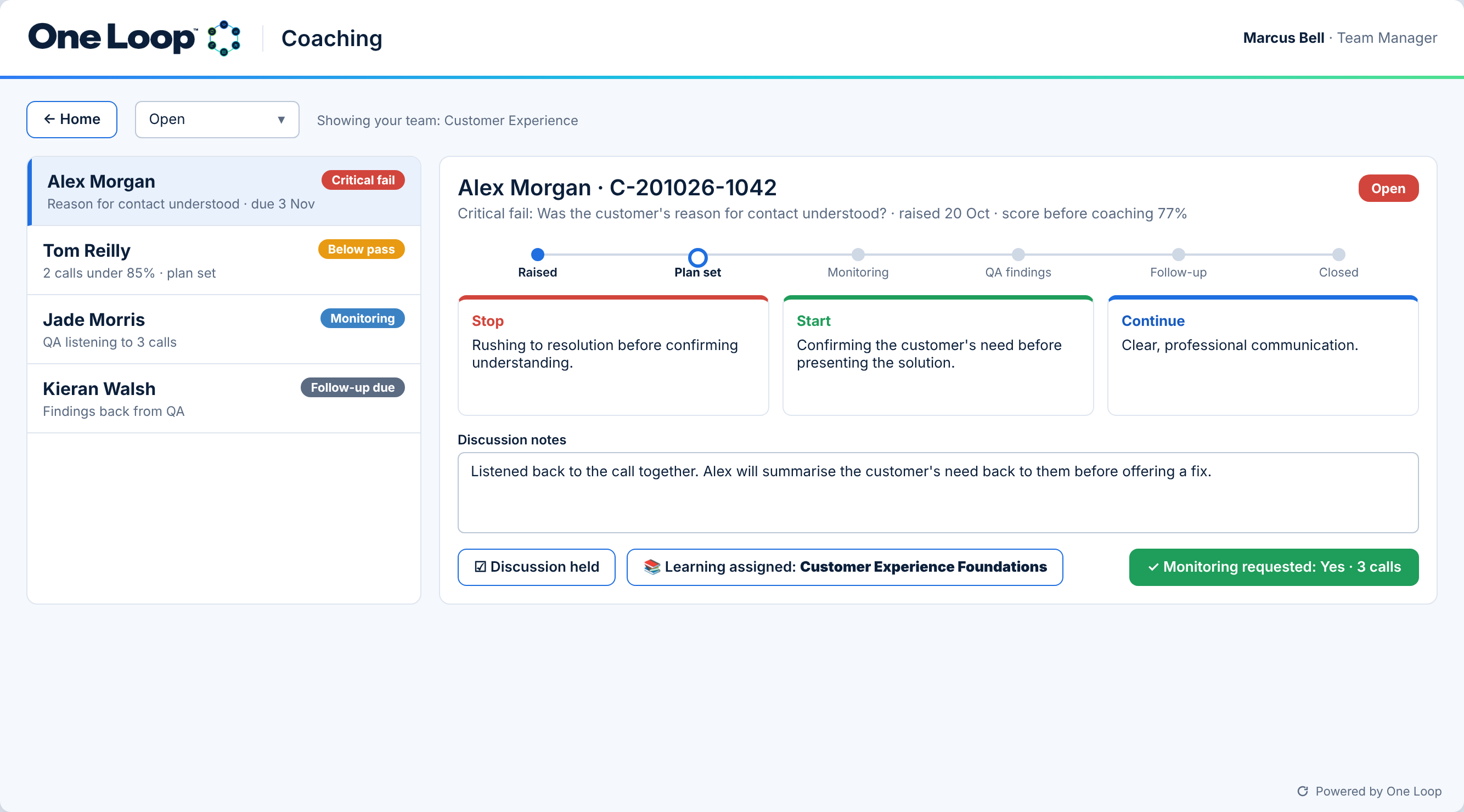Coaching plan screen
